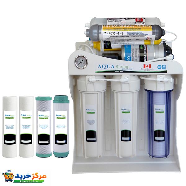 دستگاه تصفیه کننده آب آکوآ اسپرینگ مدل RO-SF5580 به همراه فیلتر تصفیه آب مجموعه 4 عددی
