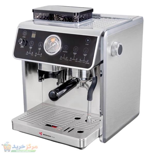 اسپرسوساز 2500 میلی‌لیتری مباشی مدل ME-CCM2056، مناسب تهیه اسپرسو، کاپوچینو، لاته، ماکیاتو و موکا، سینی چکه‌گیر، سیستم گرم کردن فنجان