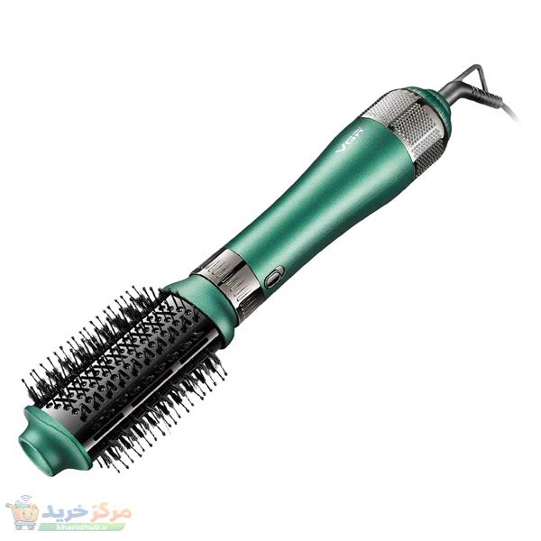 سشوار برس‌دار حالت‌دهنده 1000 وات وی جی ار مدل V-493، موتور DC، وزن 300 گرم، المنت سرامیک، دارای سری متمرکز‌کننده باریک، متمرکز‌کننده پهن، سری برس‌دار گرد پهن، سری برس‌دار تخت با ویژگی صاف‌کنندگی، حجم‌دهندگی، با قابلیت باد سرد