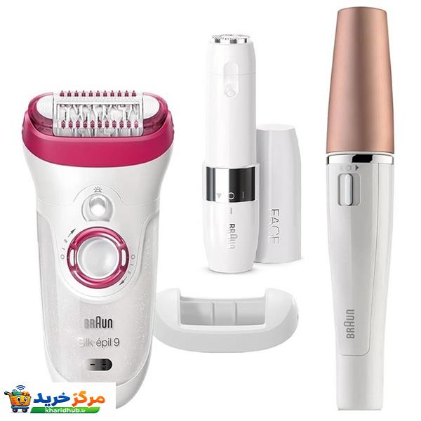 اپیلاتور براون مدل  Silk-epil 9 9-538 به همراه ماشین اصلاح صورت و اپیلاتور لایه بردار براون