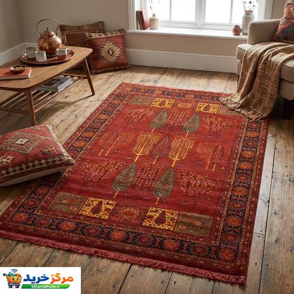 فرش ماشینی هیوا طرح بلوچ کد 3-212 زمینه لاکی