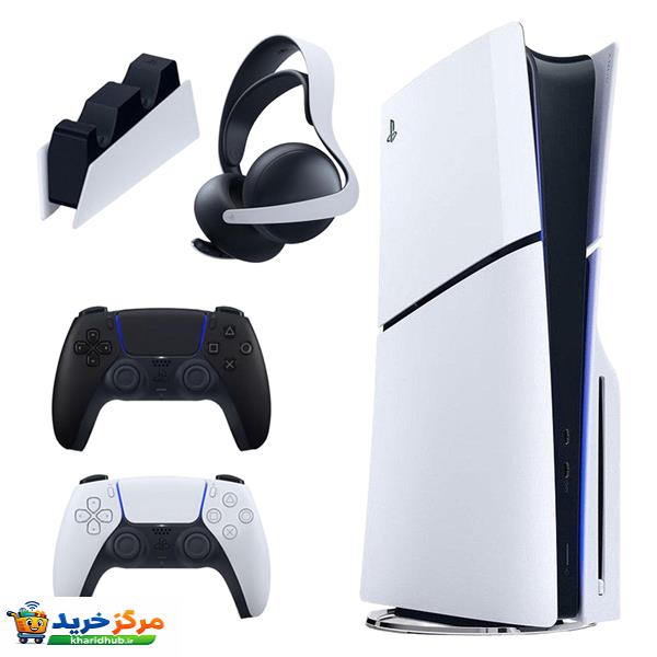 کنسول بازی سونی مدل PlayStation 5 Slim ظرفیت یک ترابایت ریجن 2016A اروپا به همراه دسته اضافی و پایه شارژر و هدست Elite