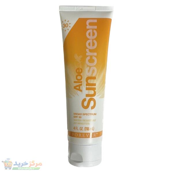 کرم ضد آفتاب بی‌رنگ فوراور لیوینگ پروداکتس، SPF 30، مدل 01، مناسب انواع پوست با حجم 118 میلی‌لیتر، محافظت‌کننده در برابر اشعه‌های UVA و UVB، ضد آب و مرطوب‌کننده، روشن‌کننده، دارای فرمولاسیون زینک اکساید، آلوئه ورا و ویتامین E، با ماندگاری 2 ساعته