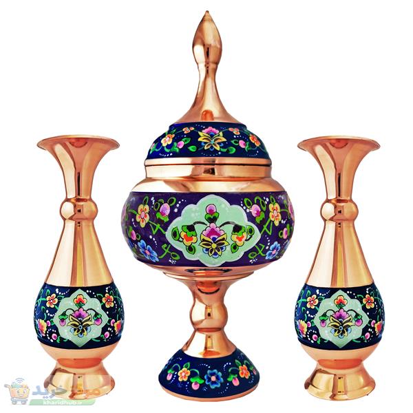 ست 3 تکه گلدان و شکلات خوری مسی مدل پرداز کد trj16