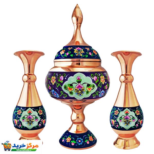 ست 3 تکه گلدان و شکلات خوری مسی مدل پرداز کد JR-1623trj