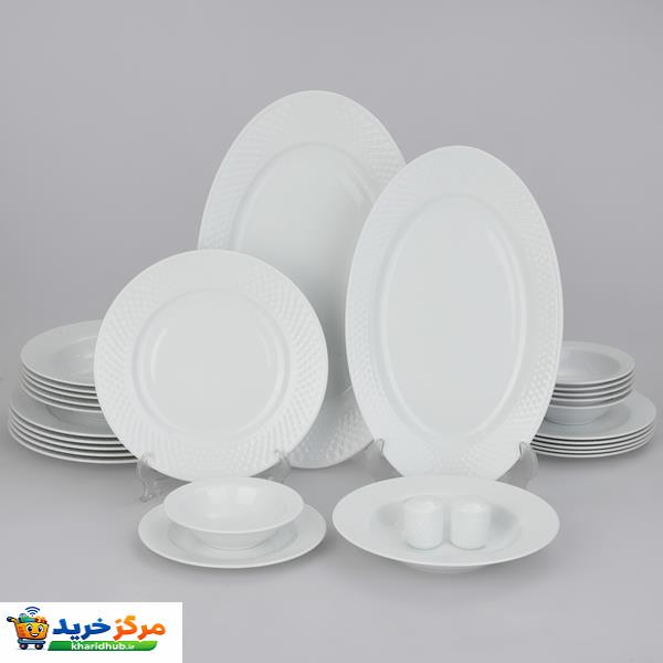 سرویس غذاخوری 28 پارچه چینی زرین ایران سری رادیانس مدل White 2 درجه عالی