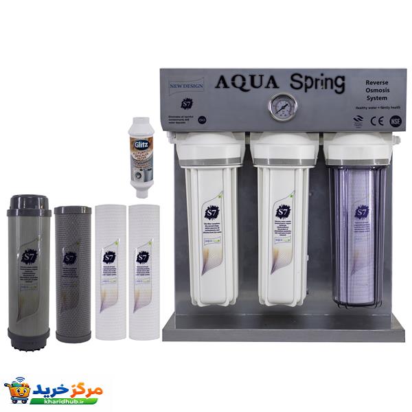 دستگاه تصفیه کننده آب آکوآ اسپرینگ مدل RO-S7-KZ 7070 به همراه فیلتر مجموعه 4 عددی و رسوبگیر گلیتز