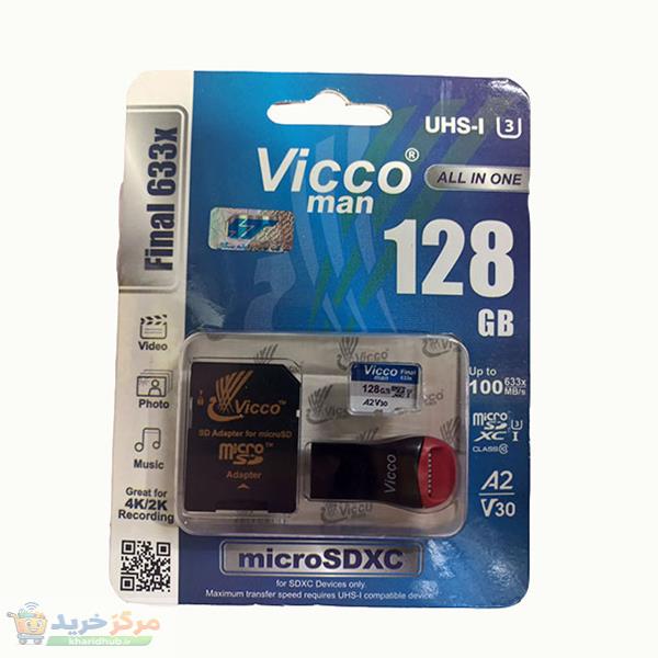 کارت حافظه micro SDXC ویکومن مدل 633X Plus کلاس 10 استاندارد UHS-I U3 سرعت 90MBS ظرفیت 128 گیگابایت به همراه کارت خوان