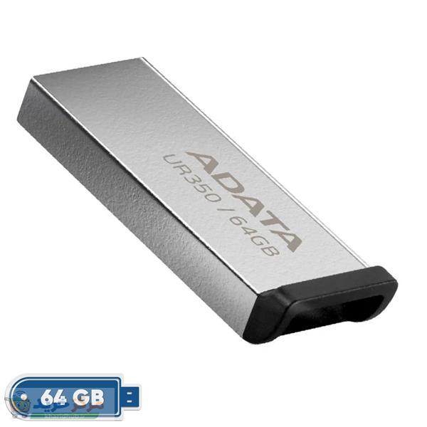 فلش مموری ای دیتا مدل UR350 ظرفیت 64 گیگابایت با رابط USB 3.2 Gen1، سرعت انتقال 100 مگابایت بر ثانیه، بدنه فلزی مقاوم، سازگار با ویندوز، مک، لینوکس و بدون نیاز به نصب درایور