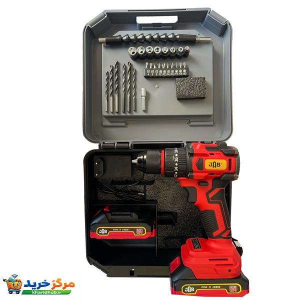 مجموعه 20 عددی دریل پیچ گوشتی شارژی چکشی براشلس 10 میلی متری 52 ولت جاب مدل JB-52 MAX EDITION