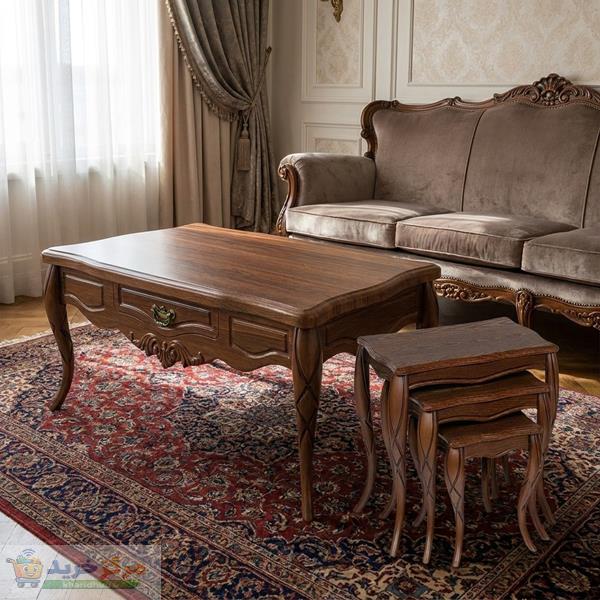 میز جلو مبلی مدل classic n019 به همراه میز عسلی مجموعه 4 عددی