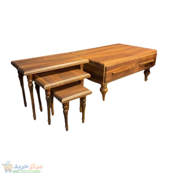 میز پذیرایی مستطیل با پایه پلاستیک و صفحه MDF گالری چوب آشنایی مدل 107-2kesh مجموعه 4 عددی