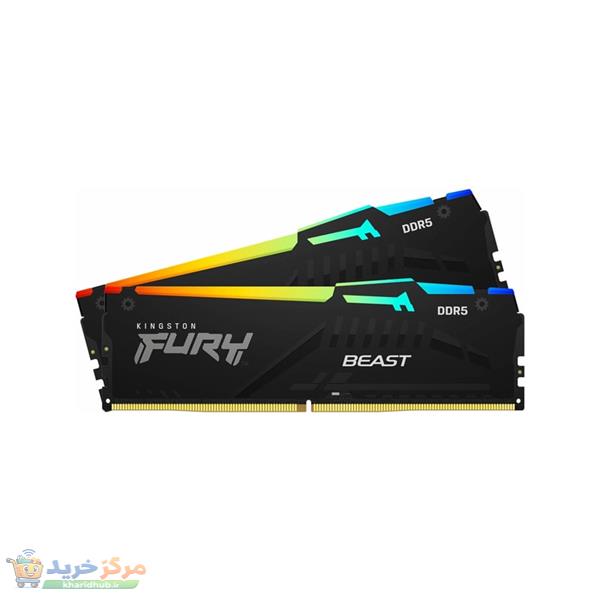 رم کامپیوتر DDR5 دو کاناله 6000 مگاهرتز CL40 کینگستون مدل FURY Beast RGB ظرفیت 32 گیگابایت