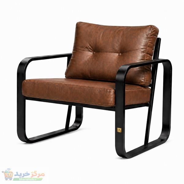 مبل راحتی یک نفره با روکش چرم و پایه فلز مدل باغی آلا