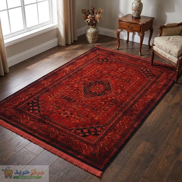 فرش ماشینی کرامتیان طرح بلوچی 4123A زمینه لاکی