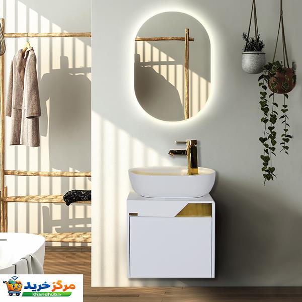 ست کابینت روشویی آزالیا مدل ellipse04 به همراه آینه بک لایت
