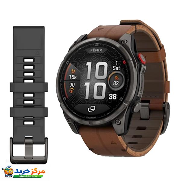 ساعت هوشمند 47 میلی‌متری گارمین مدل Fenix 8 Pro با بند چرمی به همراه بند سیلیکونی