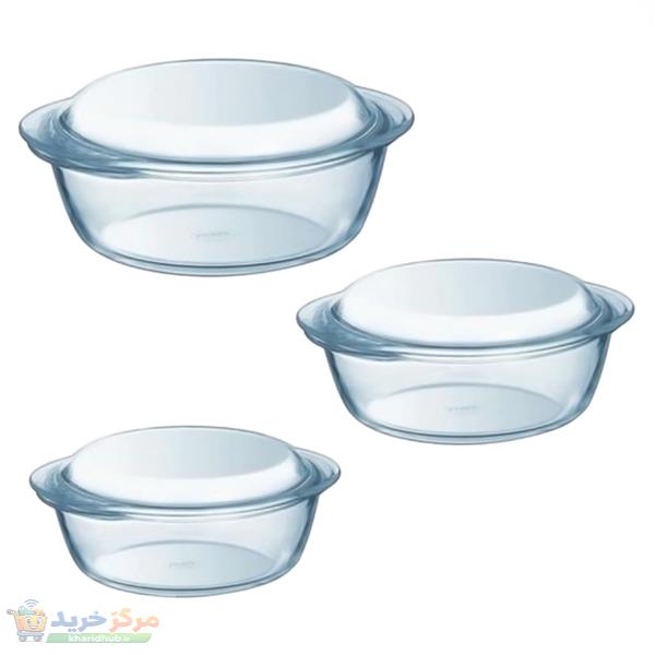 ظرف پخت پیرکس مدل قابلمه ای مجموعه 3 عددی