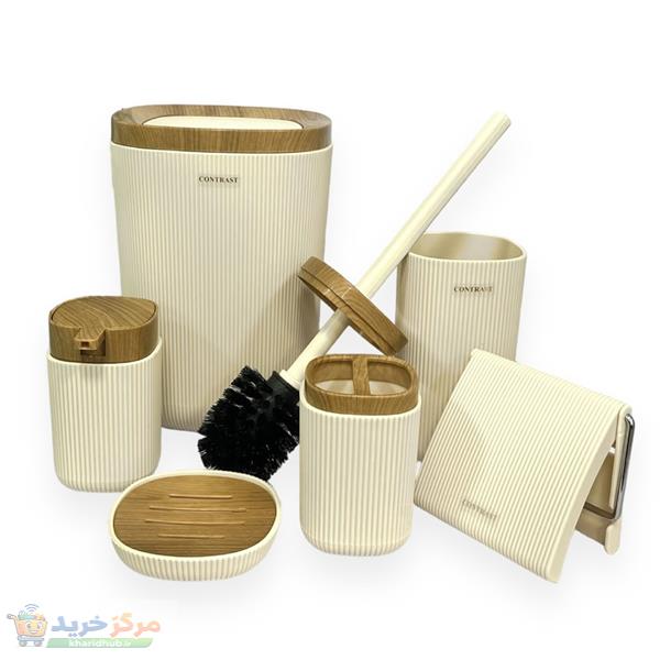 ست سرویس بهداشتی 6 پارچه کنتراست مدل روما شیاردار چوب