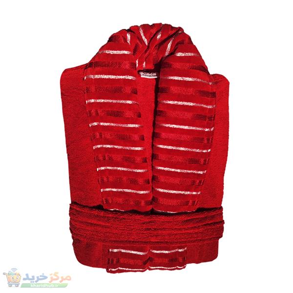 حوله پالتویی ارغوان مدل تن پوش راه راه سایز 135