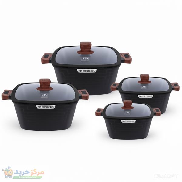 سرویس قابلمه و تابه گرانیتی ۱۰ پارچه زیو مدل ZCS-8550CASTLE BLACK SERIES