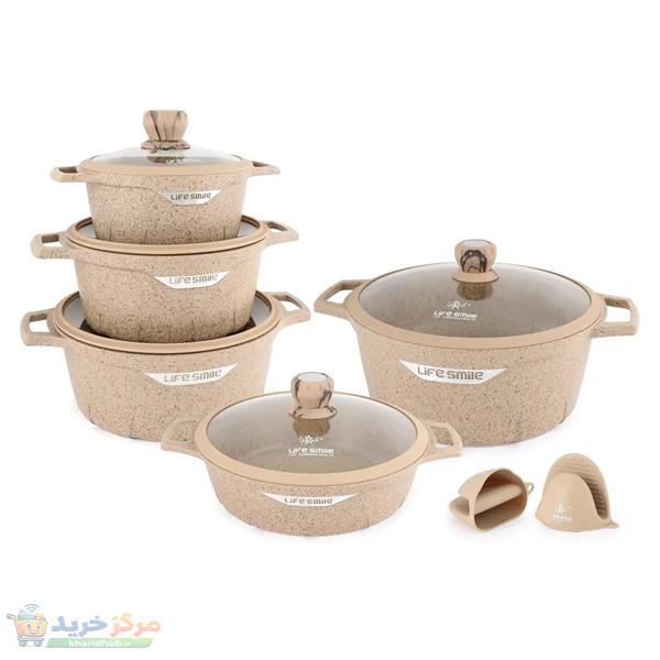 سرویس قابلمه گرانیتی 10پارچه لایف اسمایل طرح شعله کد FLHMS