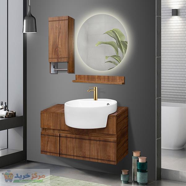 ست کابینت و روشویی دیواری آزالیا مدل Milana28 به همراه آینه بک لایت و باکس و شلف