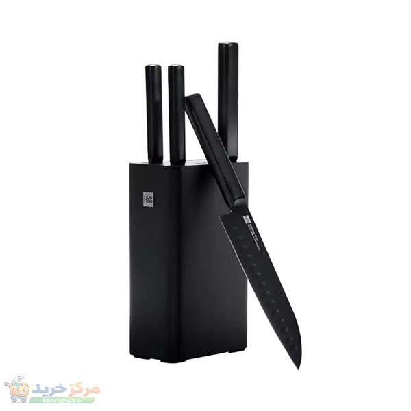 سرویس چاقو آشپزخانه 5 پارچه با تیغه فولاد ضدزنگ و با دسته چوب هوهاو مدل HU0076